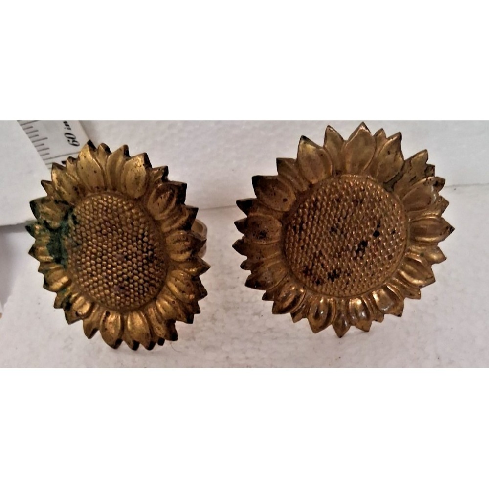 Two Vintage Brass Sunflower Napkin Rings 2" Round